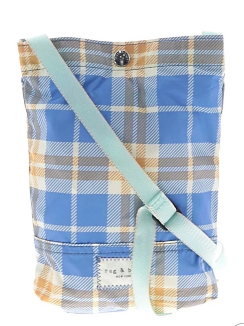 rag & bone Blue and Tan Plaid Messenger with Mint Strap